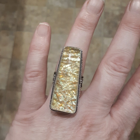 New Huge Dichoric Glass 925 Silver Statement Ring. - Picture 2 of 6